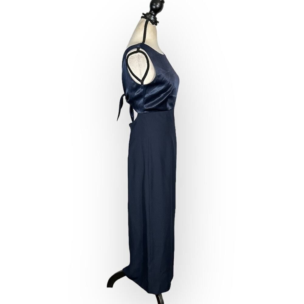 Maggy London Midi Dress Women's 6 Navy Blue Tie Back Column Sleeveless Gown - Picture 4 of 5
